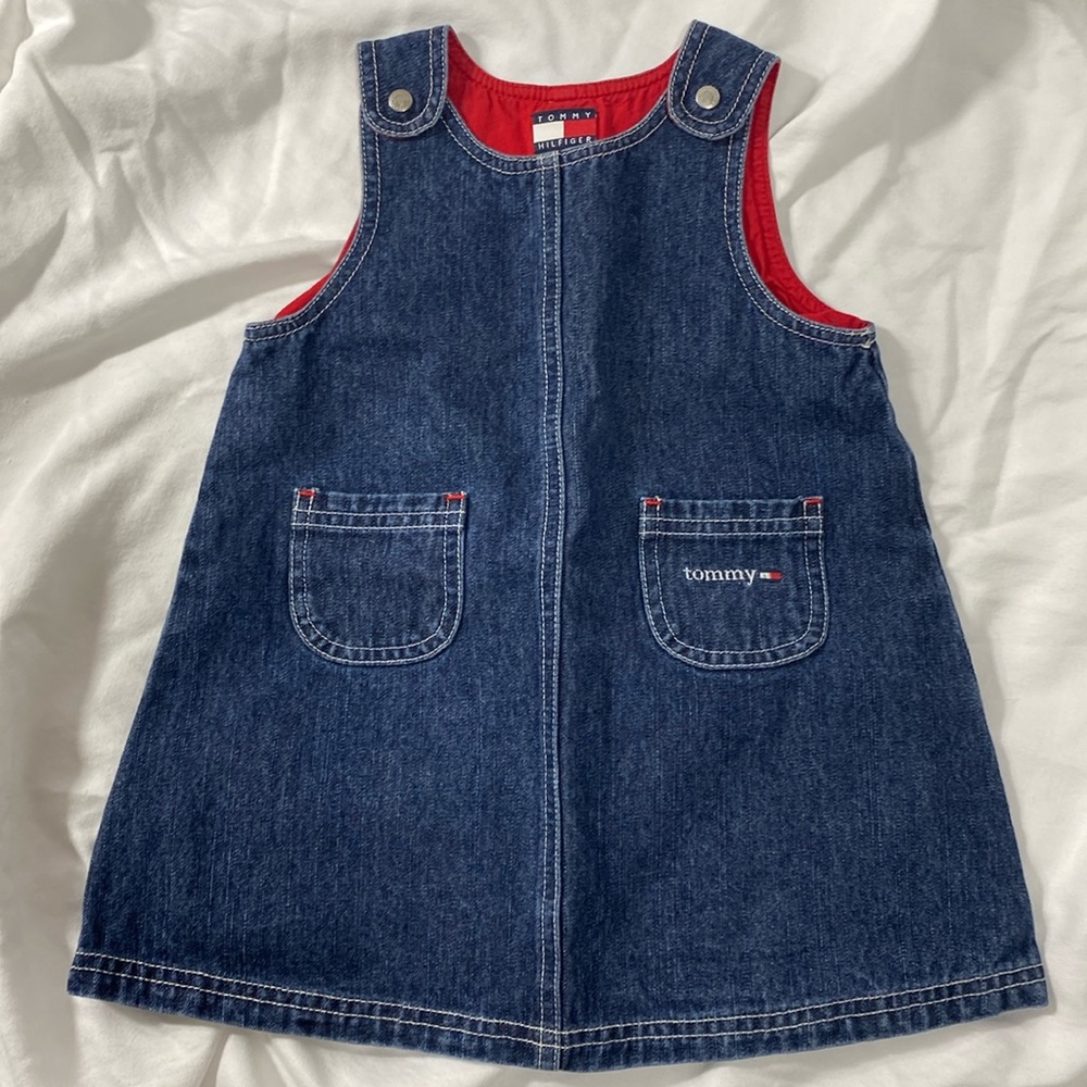 Vintage TOMMY HILFIGER TOMMY Baby Denim Snap Dress // Size 12-18MOS EUC